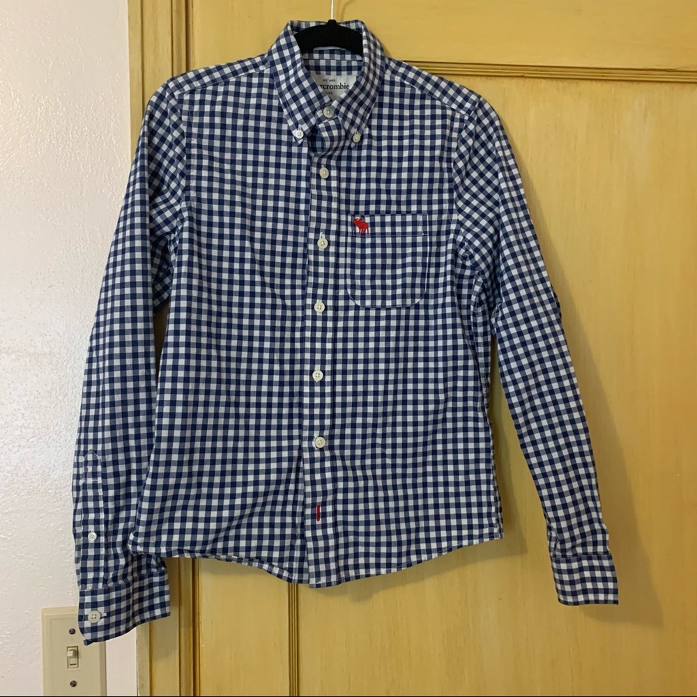 Abercrombie Kids Shirt blue gingham button down Oxford Muscle Cut Size Youth XL